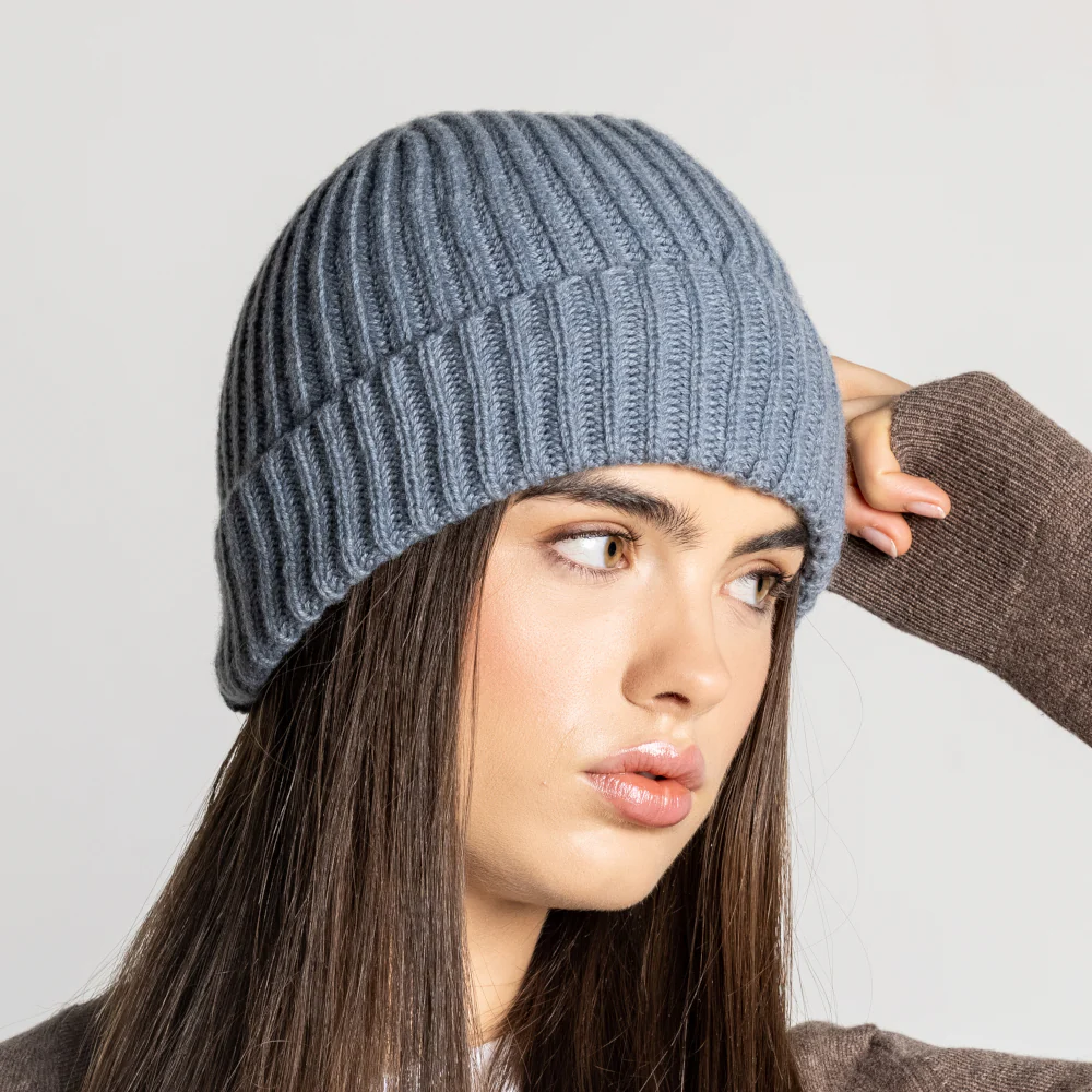 100% Cashmere Ribbed Unisex Beanie Hat by Isla Cashmere - Image 19