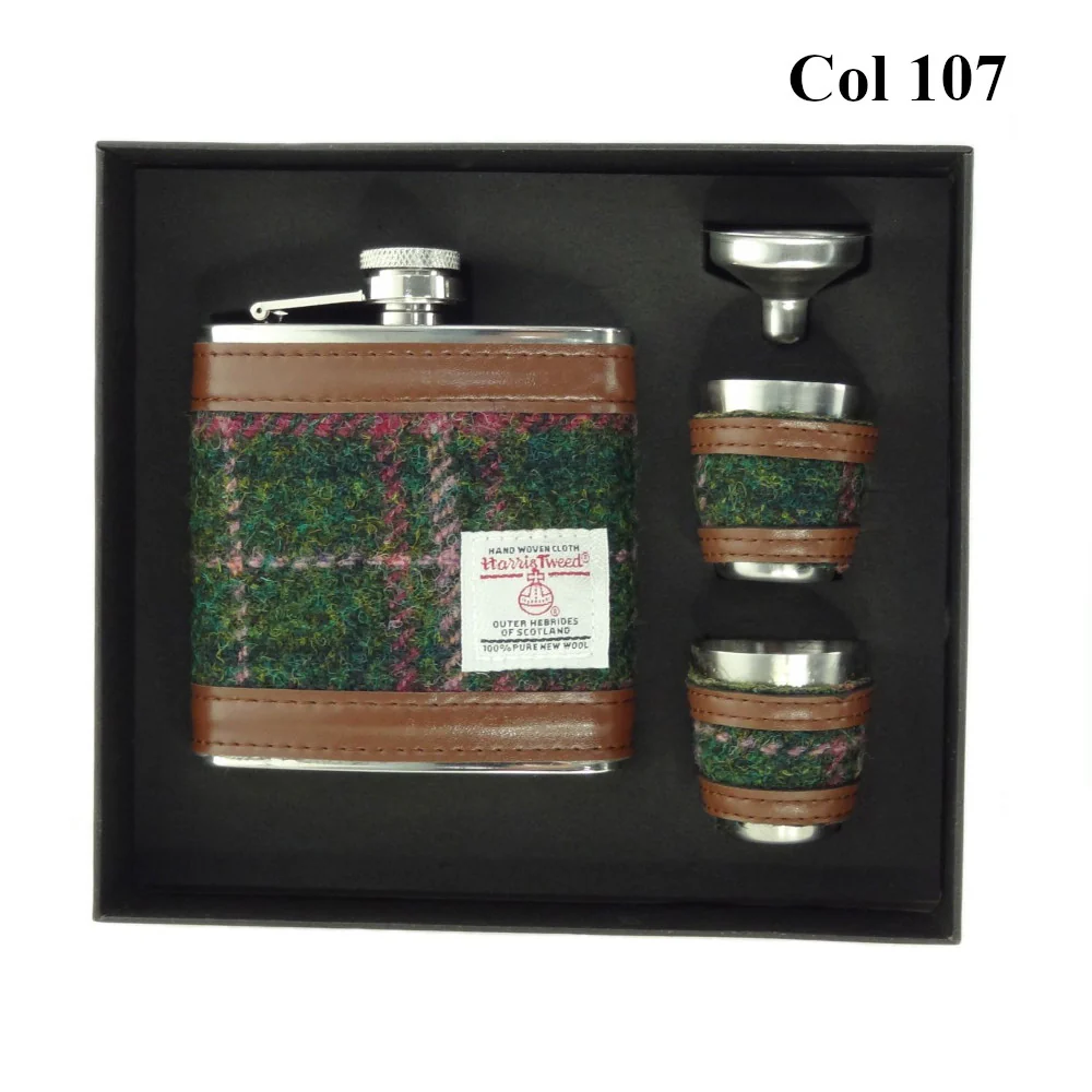 6oz Harris Tweed Hip Flask + Cups Gift Set - Image 3