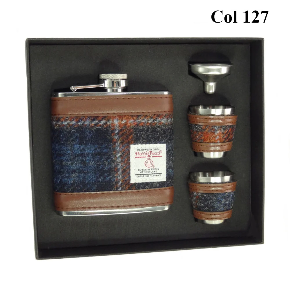 6oz Harris Tweed Hip Flask + Cups Gift Set - Image 4