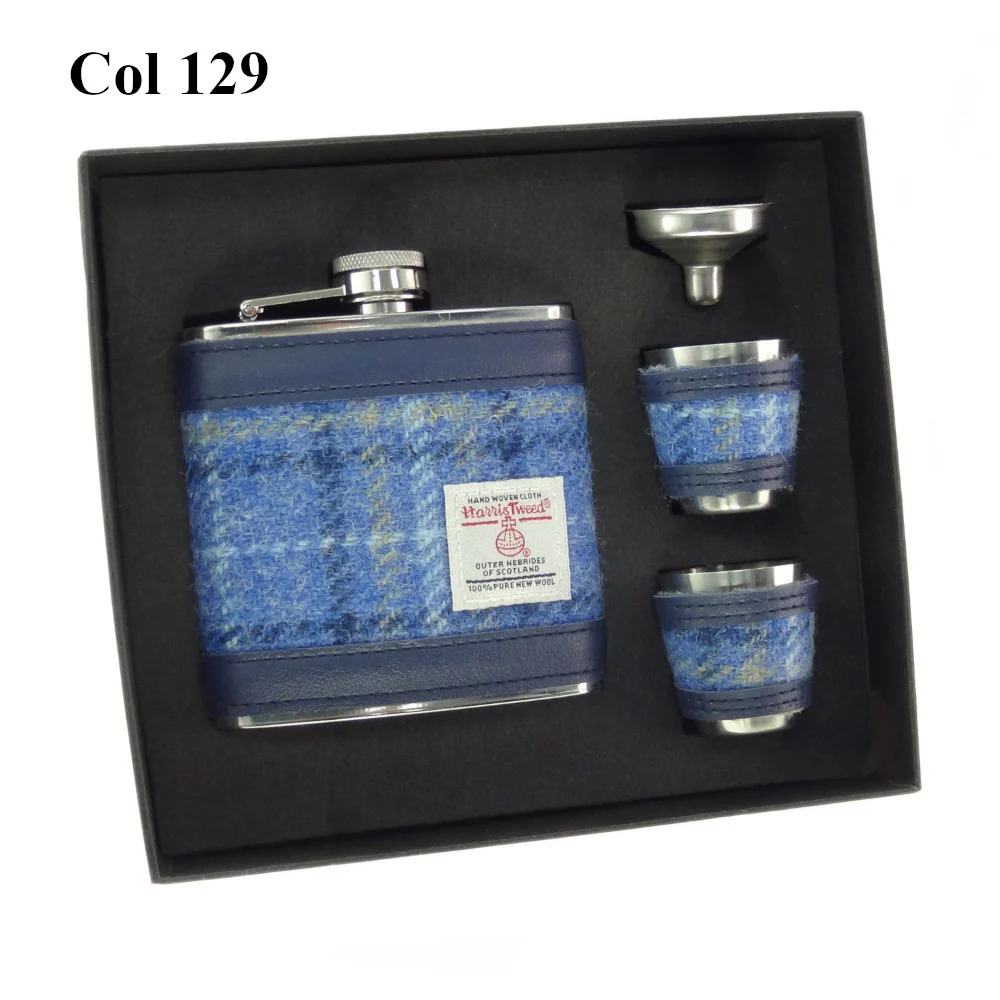 6oz Harris Tweed Hip Flask + Cups Gift Set - Image 5