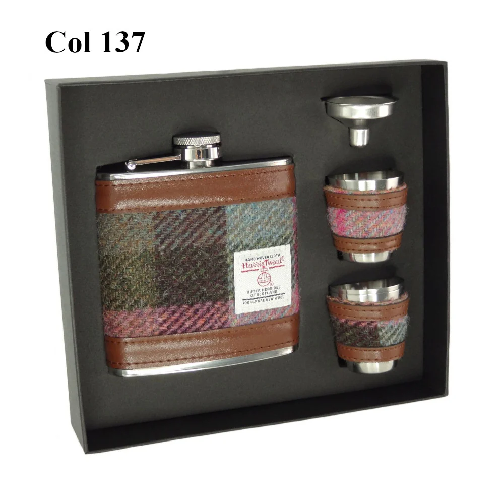 6oz Harris Tweed Hip Flask + Cups Gift Set - Image 6