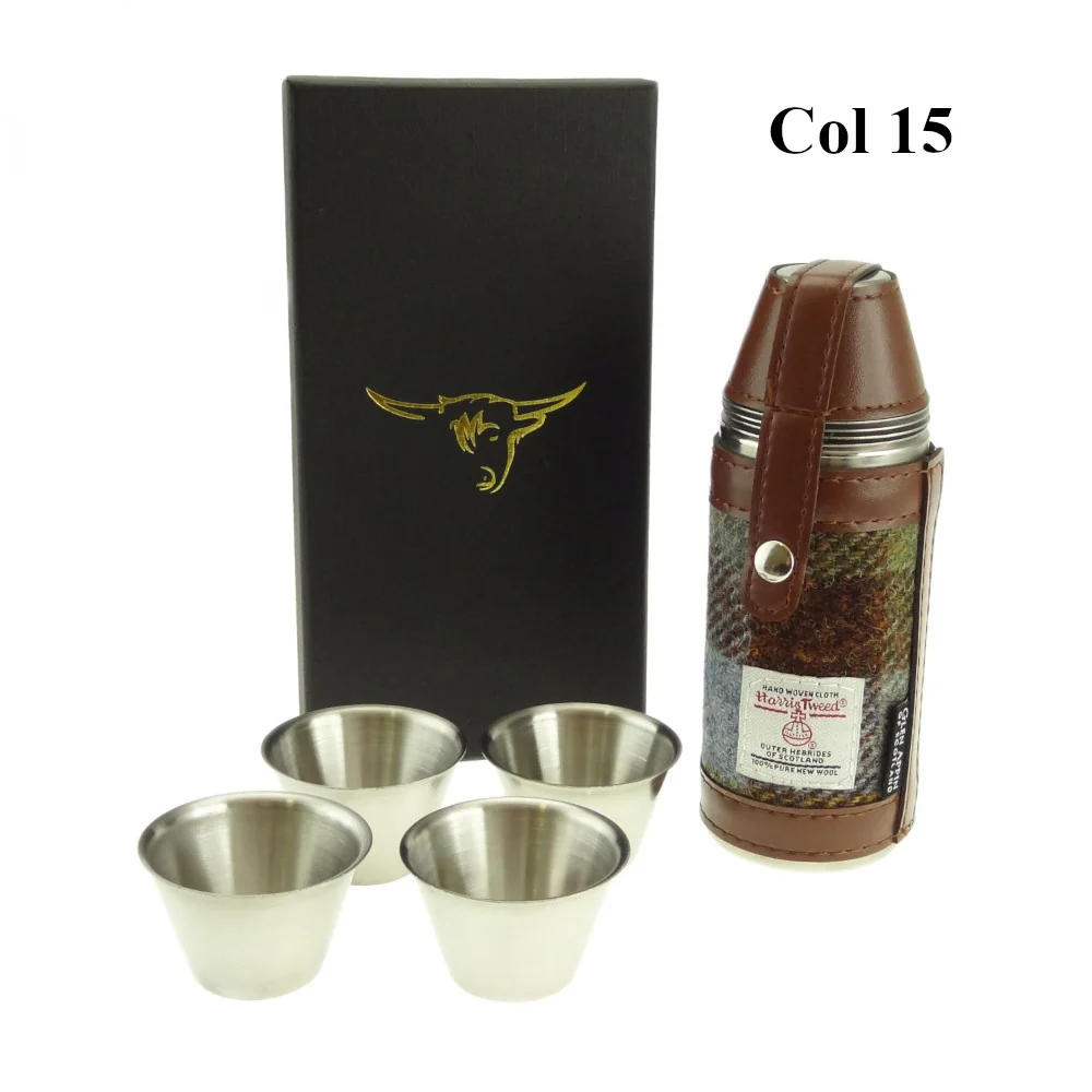 8oz Harris Tweed Hunting Flask and 4 Cups - Image 5