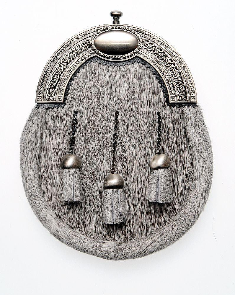 Full Dress Antique Oval and Weave Sporran - Natural Calfskin