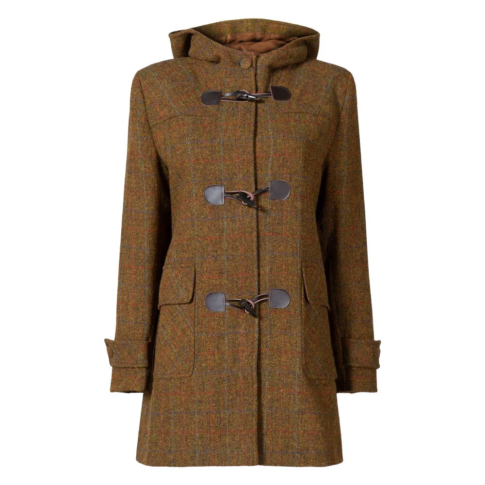 Ladies Harris Tweed Duffle Coat - Brown Check (Size 12 Remaining)