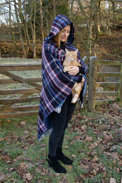 Ladies Hooded Tartan Poncho - 3 Colours - Image 3