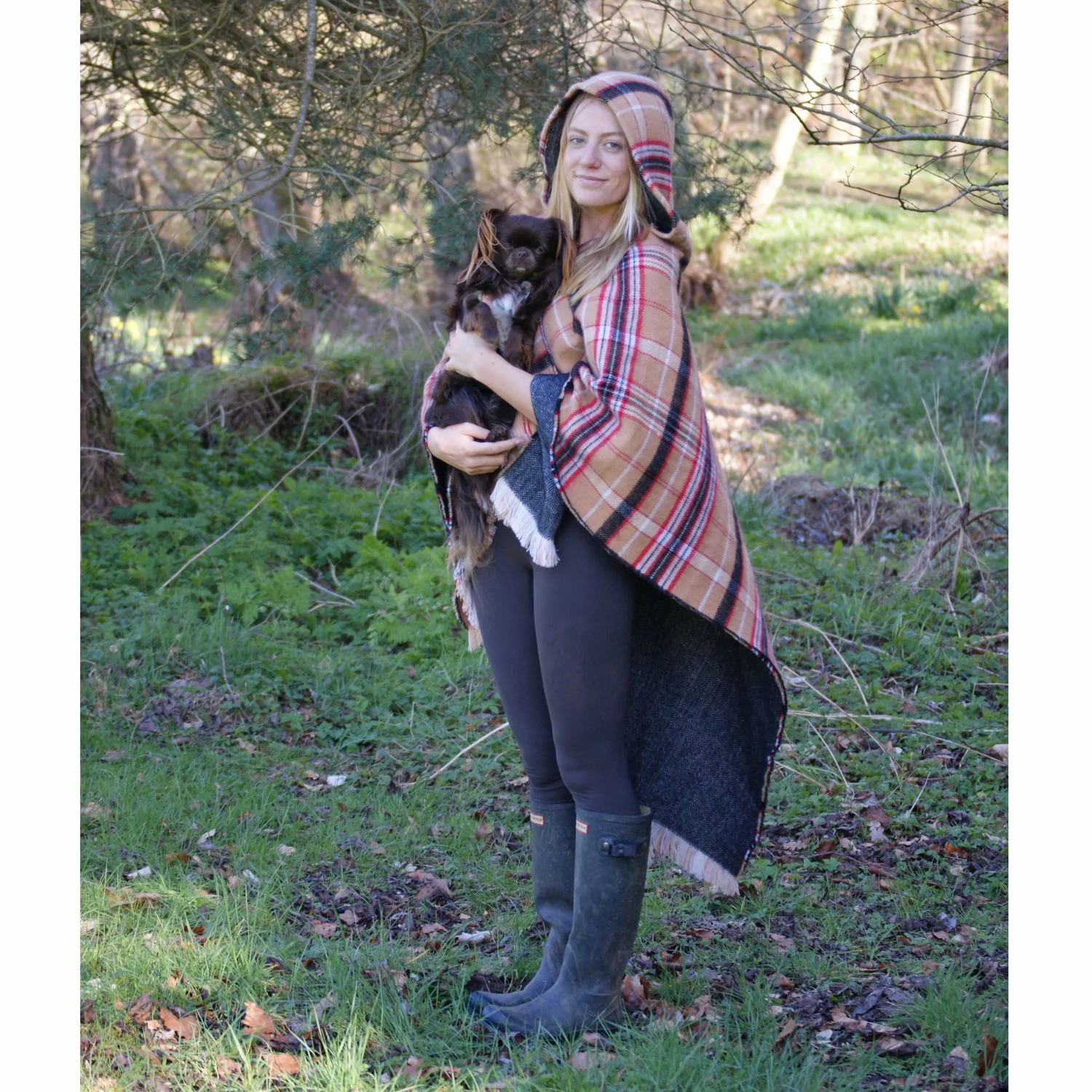 Ladies Hooded Tartan Poncho - 3 Colours - Image 4