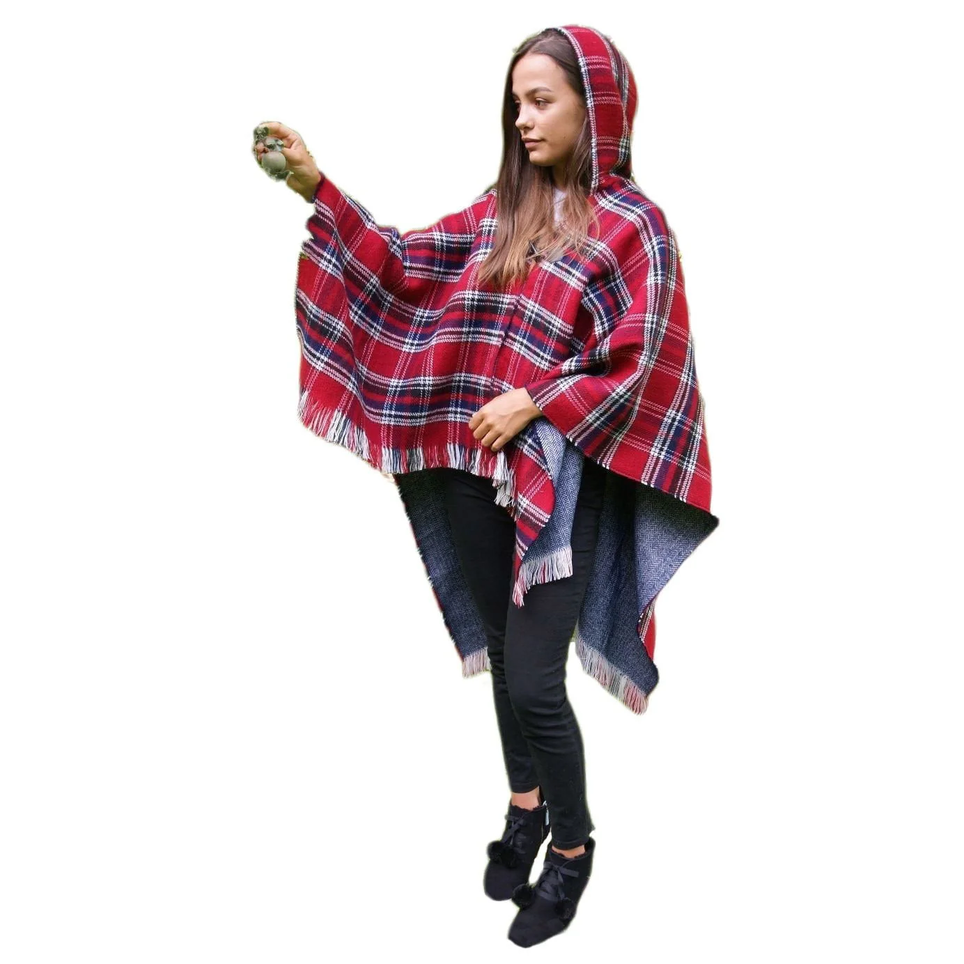 Ladies Hooded Tartan Poncho - 3 Colours - Image 5