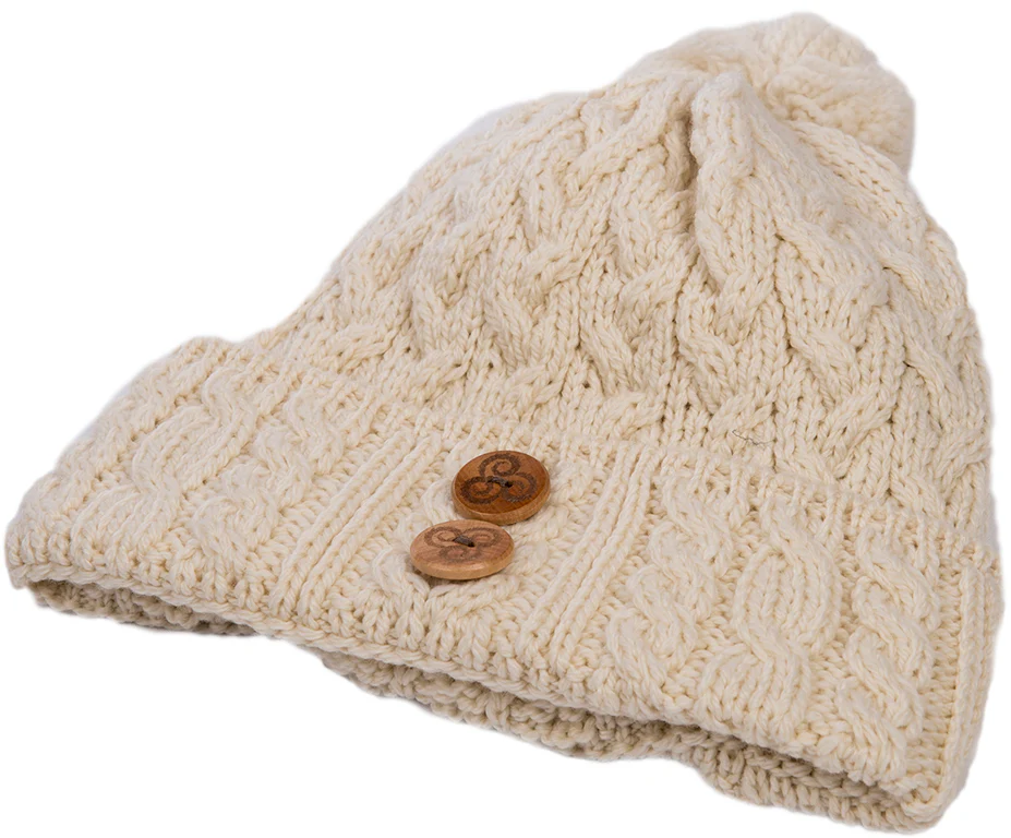 Ladies Supersoft Merino Button Detail Bobble Hat by Aran Mills - 5 Colours - Image 2