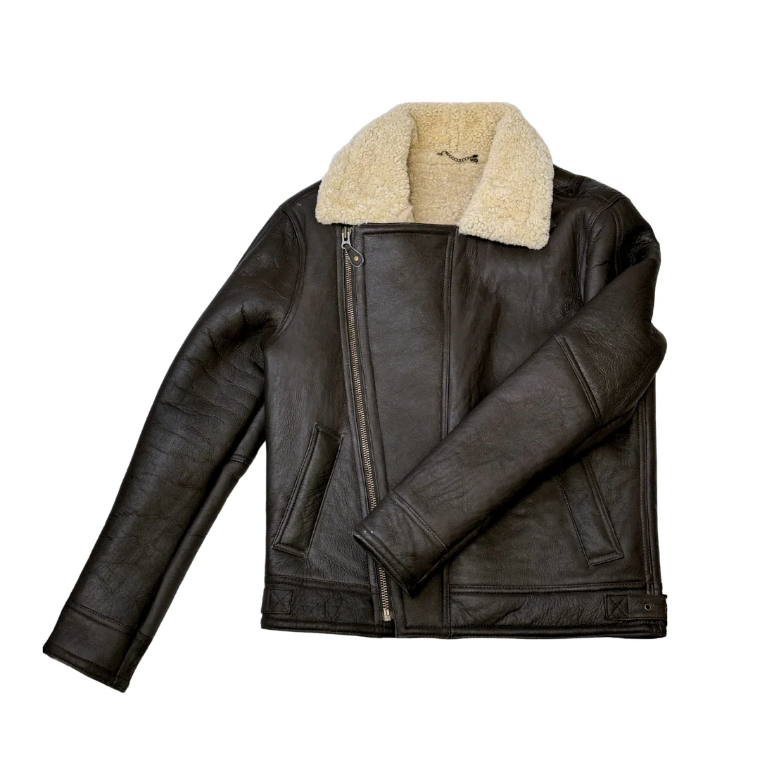 Men's Aviator Leather Coat - Blenheim - Distressed Dark Brown - CLEARANCE - Image 4