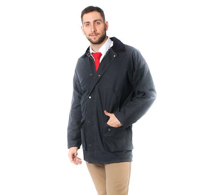 Mens Cotton Wax Padded Jacket - Navy - Image 3