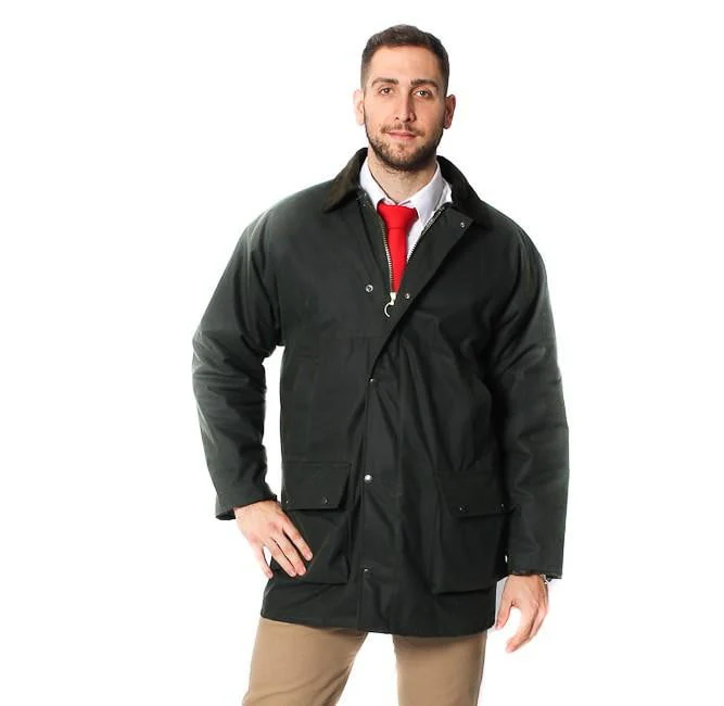 Mens Cotton Wax Padded Jacket - Olive Green - Image 3