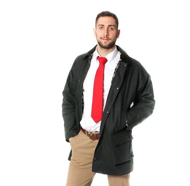 Mens Cotton Wax Padded Jacket - Olive Green - Image 4