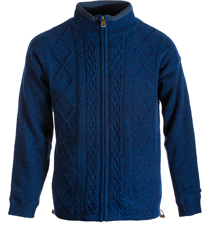Mens Shetland Wool Zip Cardigan by Aran Mills - Dark Blue - Image 3