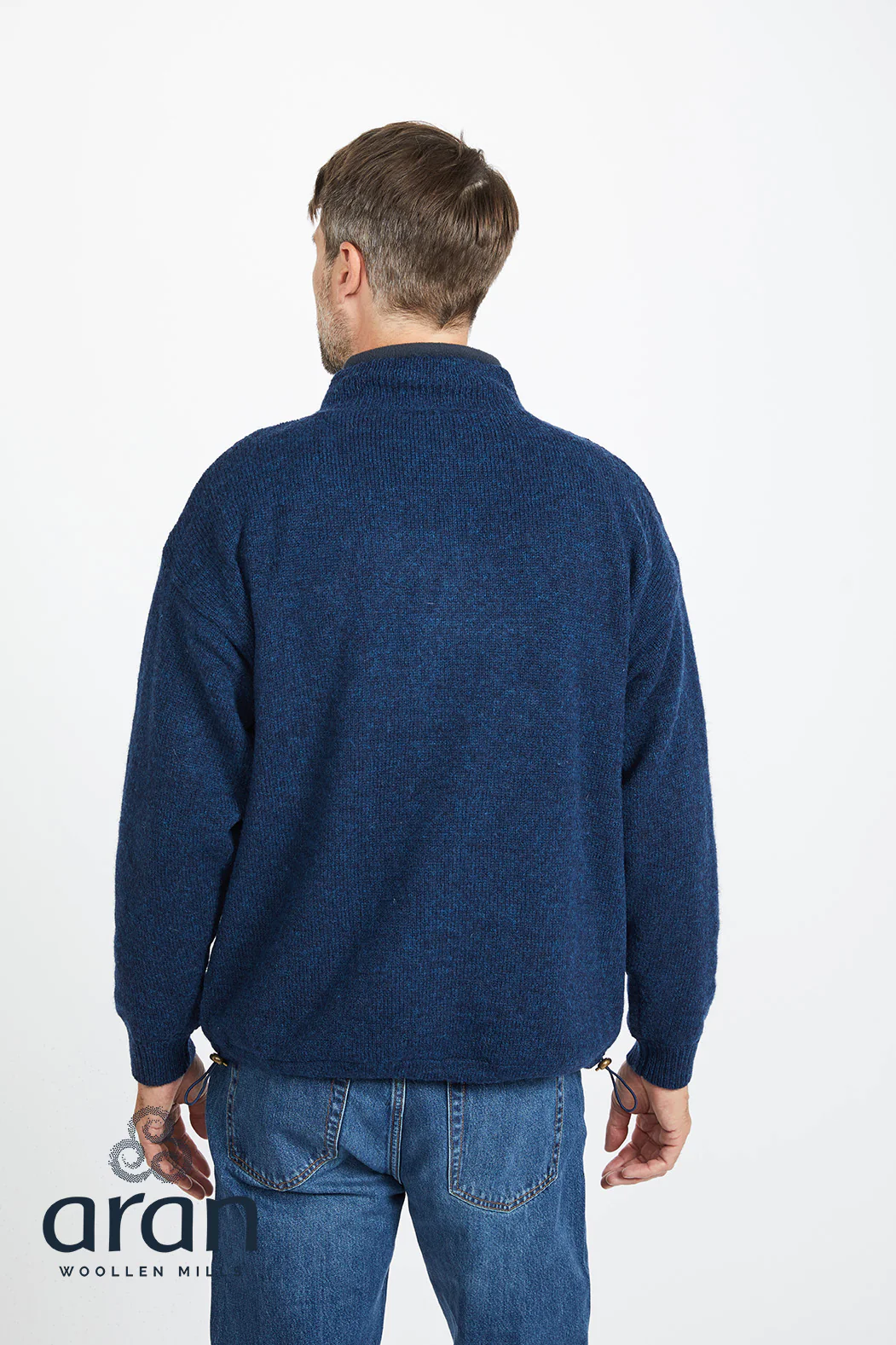 Mens Shetland Wool Zip Cardigan by Aran Mills - Dark Blue - Image 4