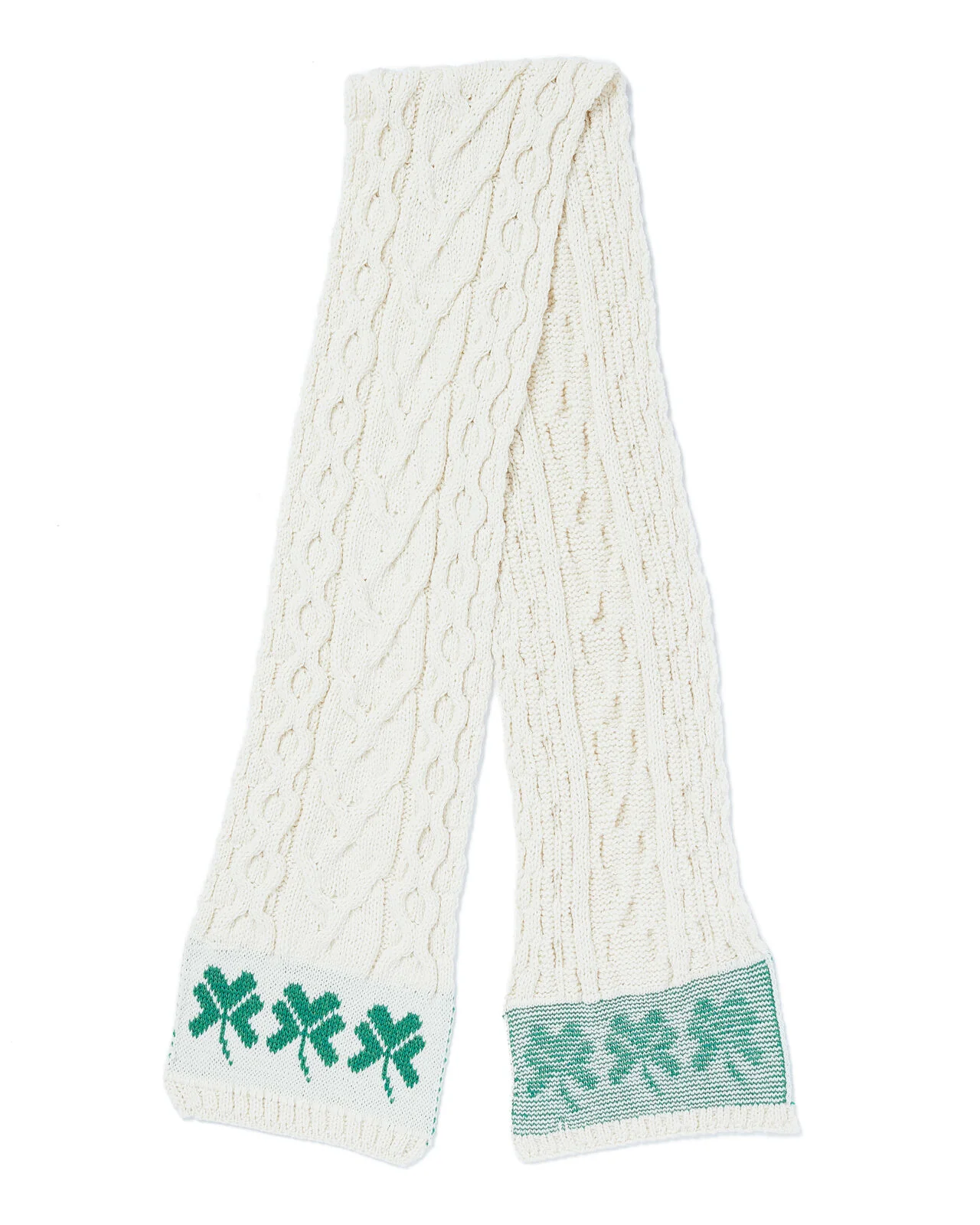 Unisex Merino Wool Cable Pattern Scarf with Shamrock Design by Aran Mills - Image 2