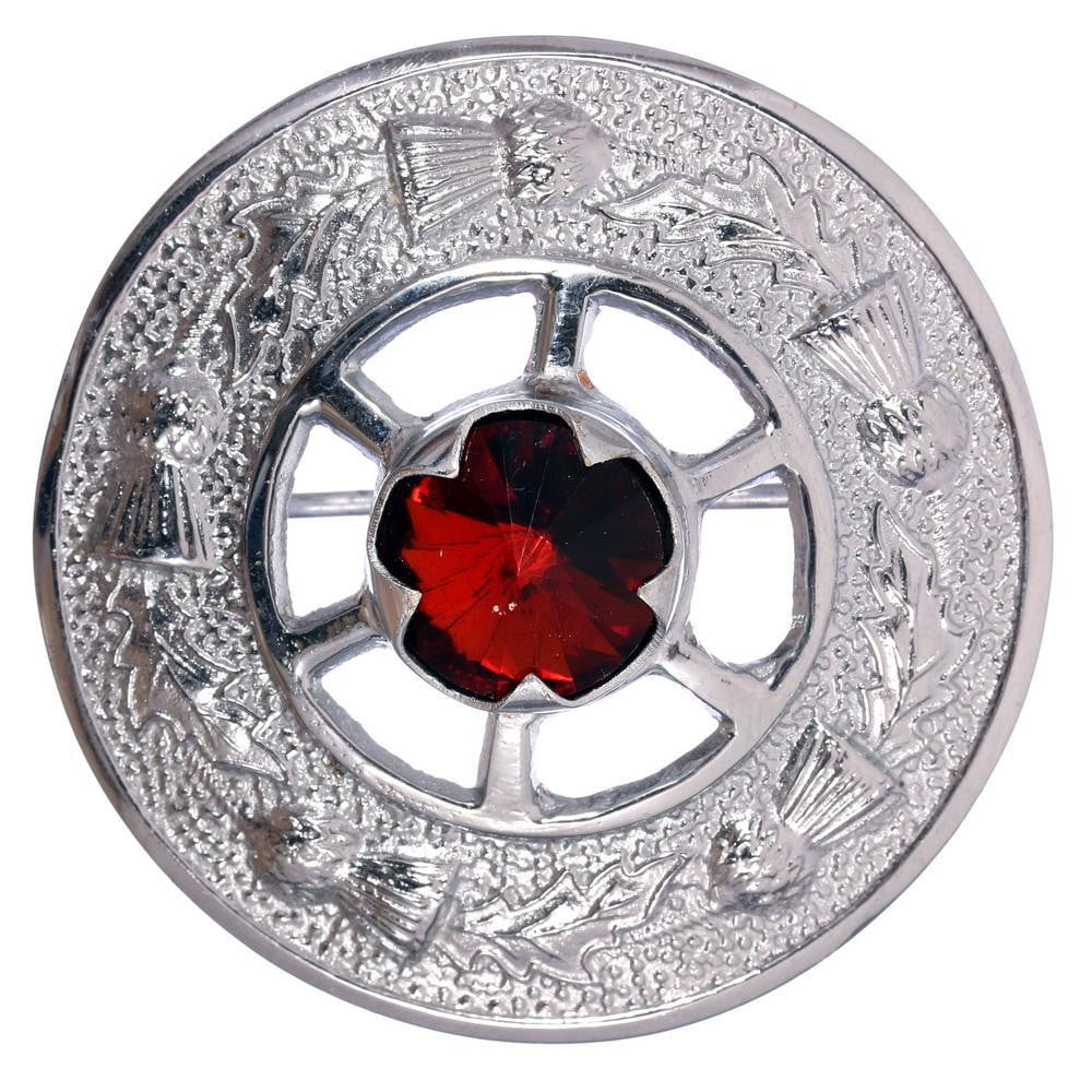 Miniature Thistle Design and Orange Stone Brooch - Chrome Finish - Image 2