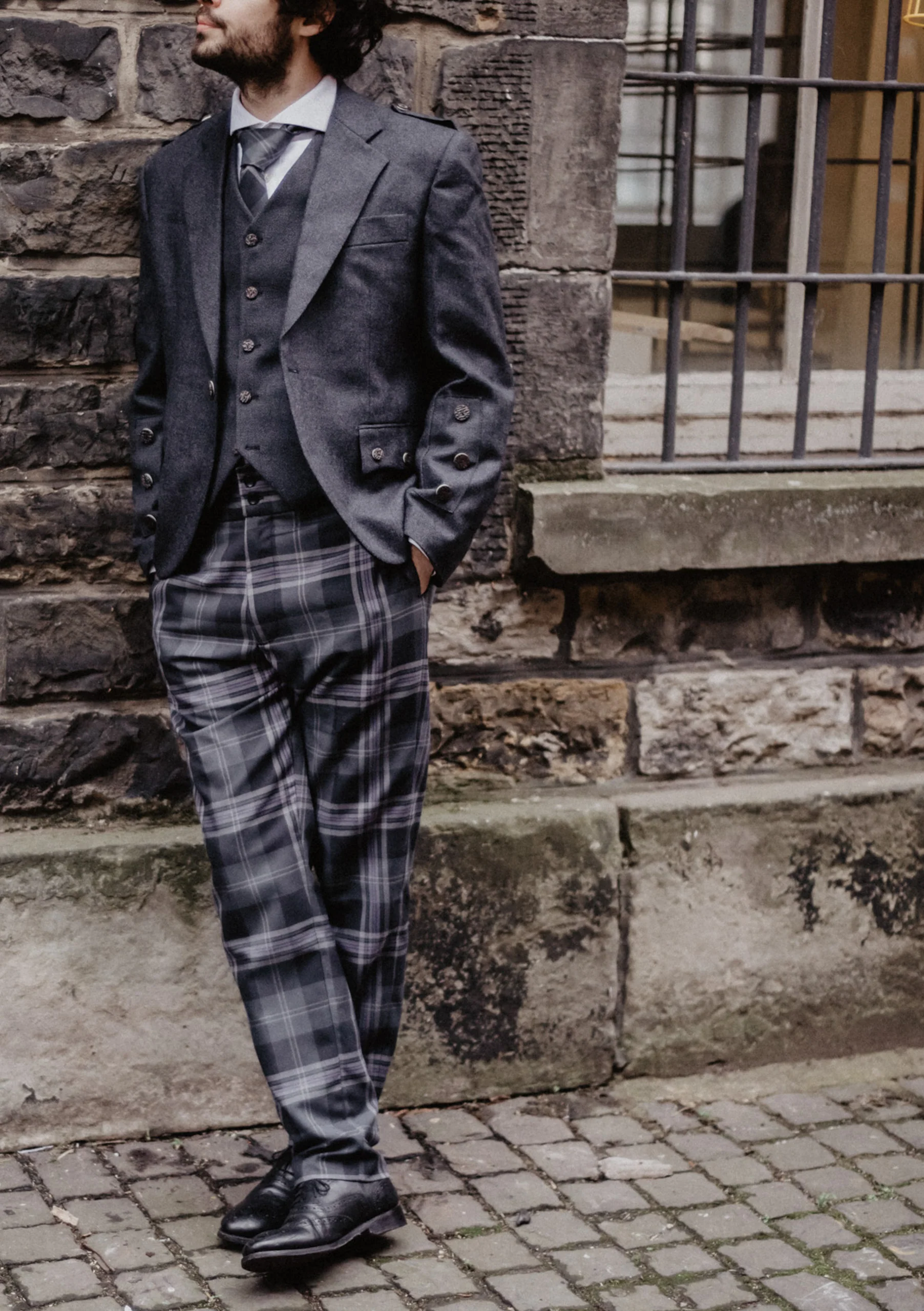 Men's Polyviscose Tartan Trews - Persevere Flint Grey - Image 7