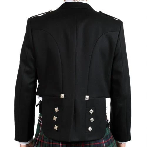 Prince Charlie Jacket and Waistcoat, 100% Black Barathea Wool - Imported - Image 5