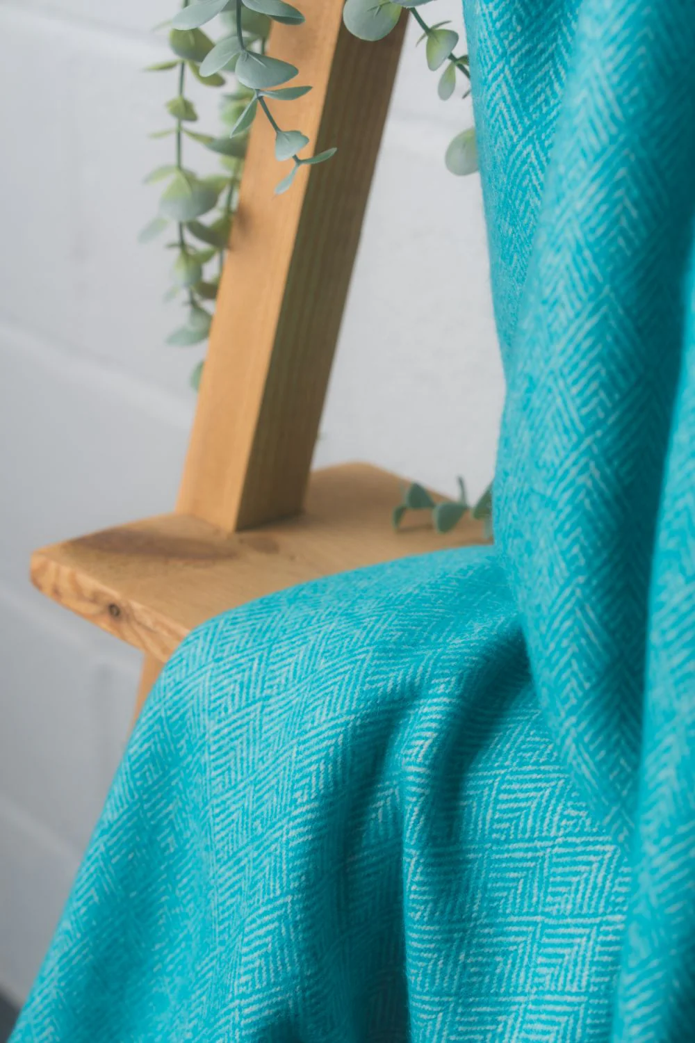 Scottish Made Diamond Pattern 100% Cashmere Throw by Lovat Mills - Aqua Blue - Image 3