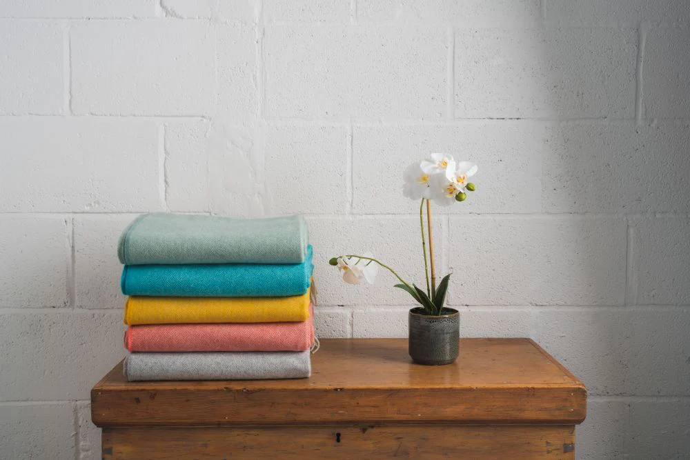 Scottish Made Diamond Pattern 100% Cashmere Throw by Lovat Mills - Aqua Blue - Image 5