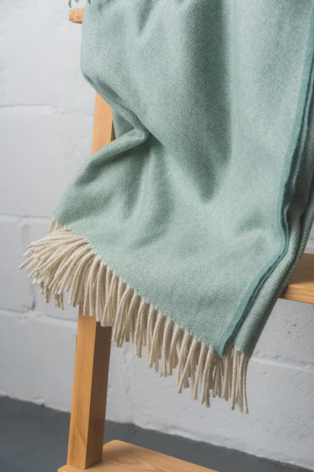 Scottish Made Diamond Pattern 100% Cashmere Throw by Lovat Mills - Sea Water Green - Image 3