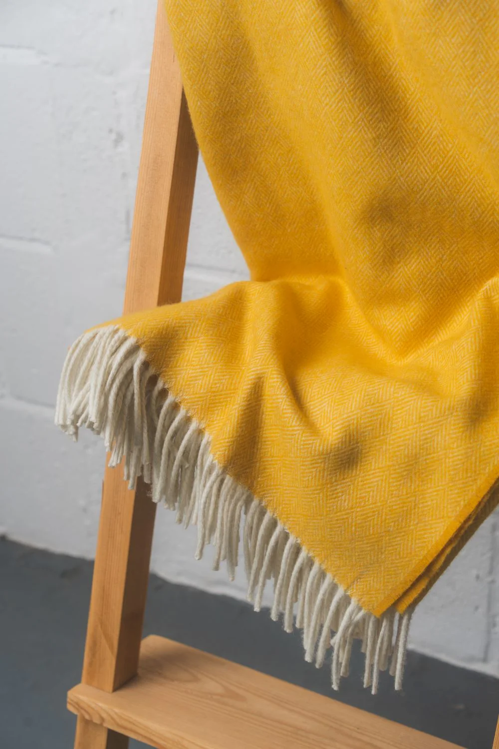 Scottish Made Diamond Pattern 100% Cashmere Throw by Lovat Mills - Sunshine Yellow - Image 3