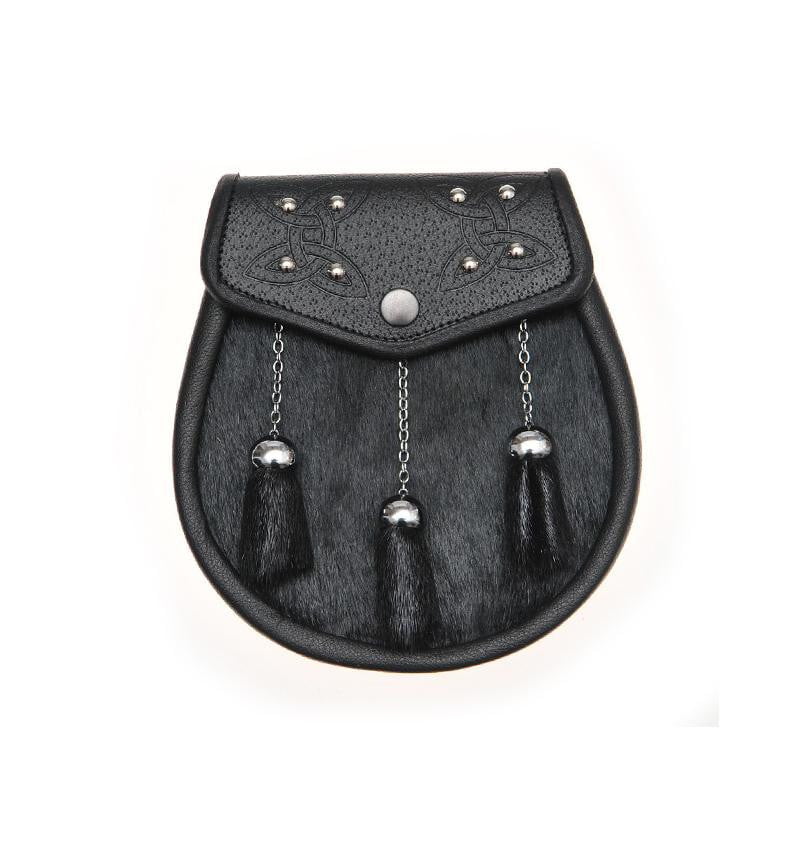 Semi Dress Black Calfskin Studded Celtic Embossed Sporran