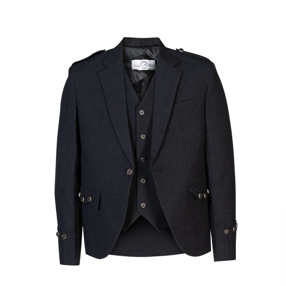 Tweed Argyle Jacket with 5 Button Vest - Charcoal - Instock - Image 2