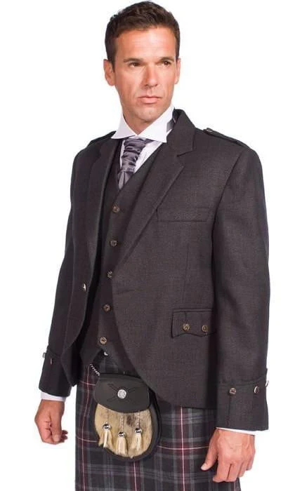 Tweed Argyle Jacket with 5 Button Vest - Charcoal - Instock - Image 6