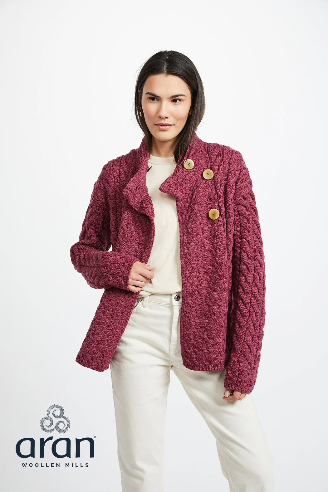 Louisburgh Ladies Cable Cardigan By Aran Mills - Image 11