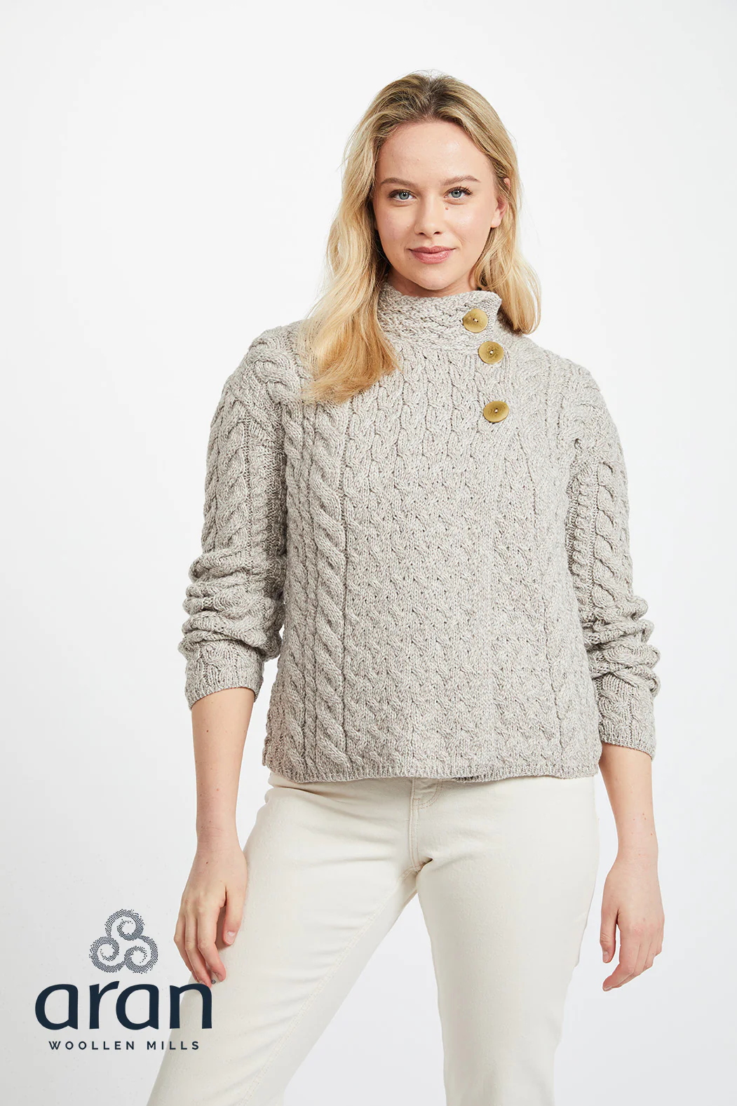 Louisburgh Ladies Cable Cardigan By Aran Mills - Image 3