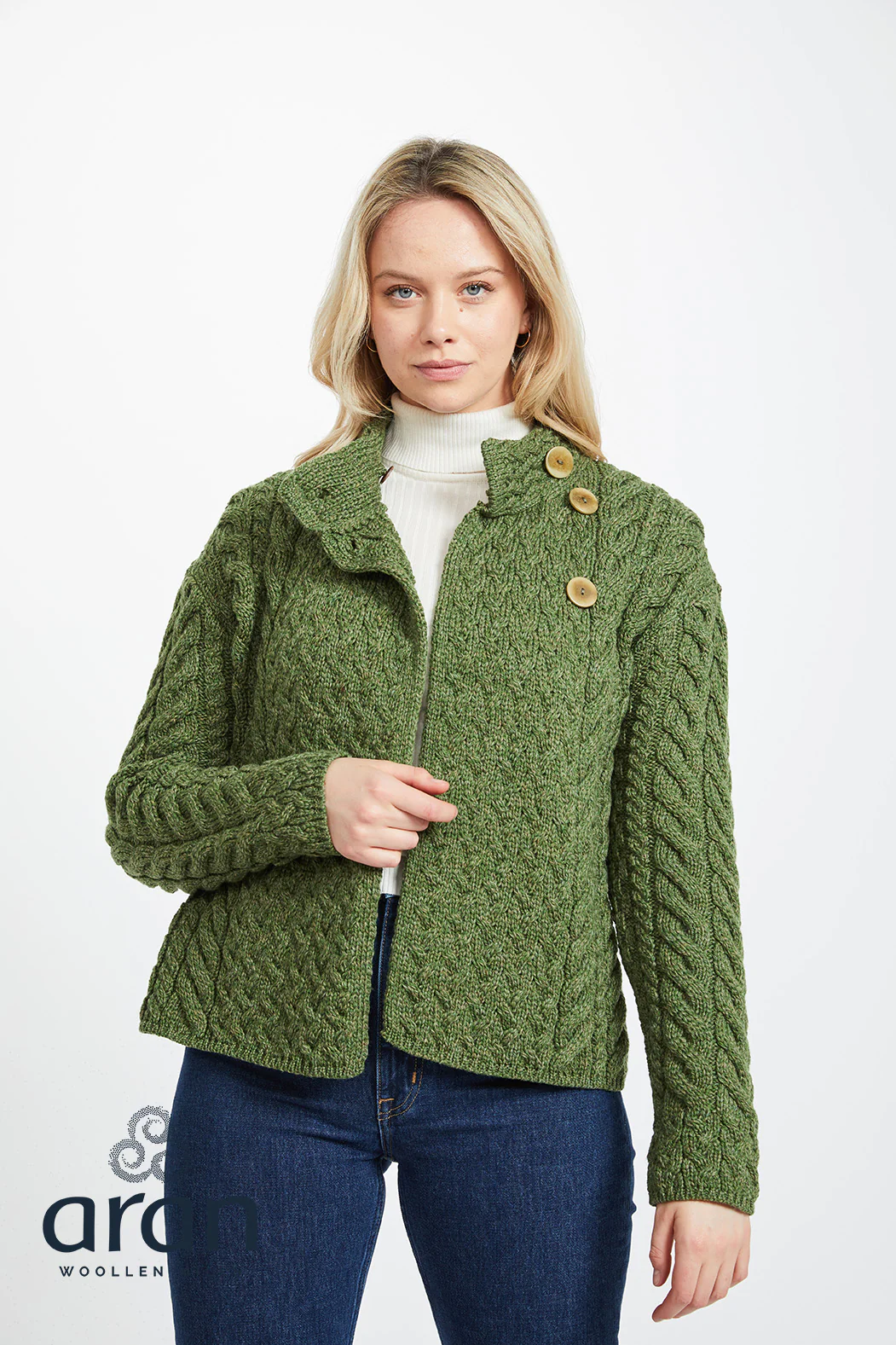Louisburgh Ladies Cable Cardigan By Aran Mills - Image 6