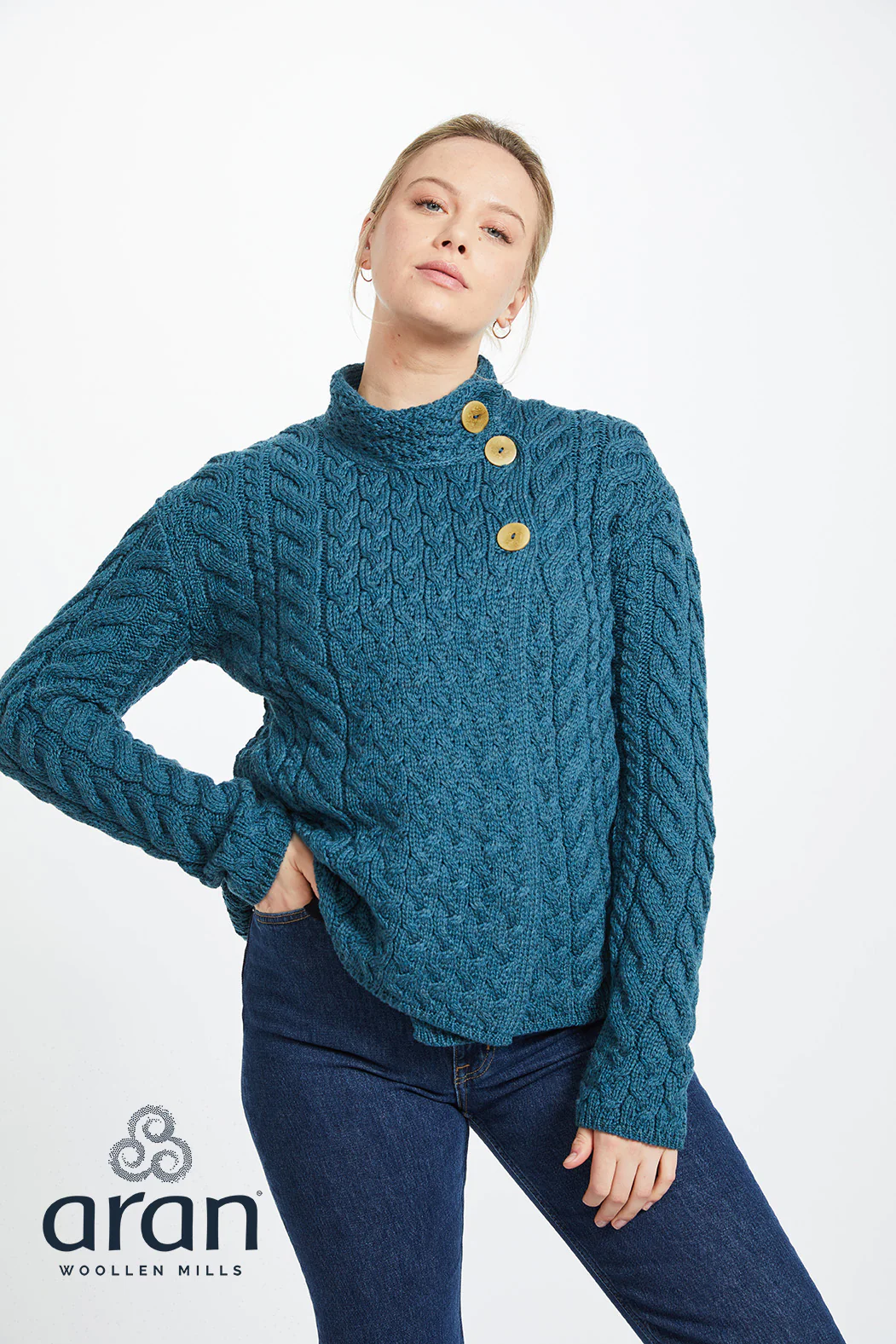 Louisburgh Ladies Cable Cardigan By Aran Mills - Image 7