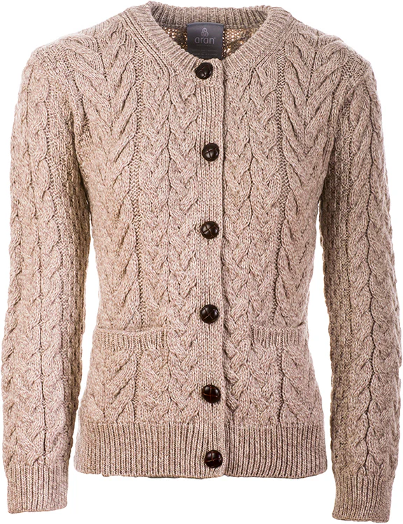 Women's Supersoft Merino Wool Cable Crew Cardigan by Aran Mills - 3 Colours - Image 3