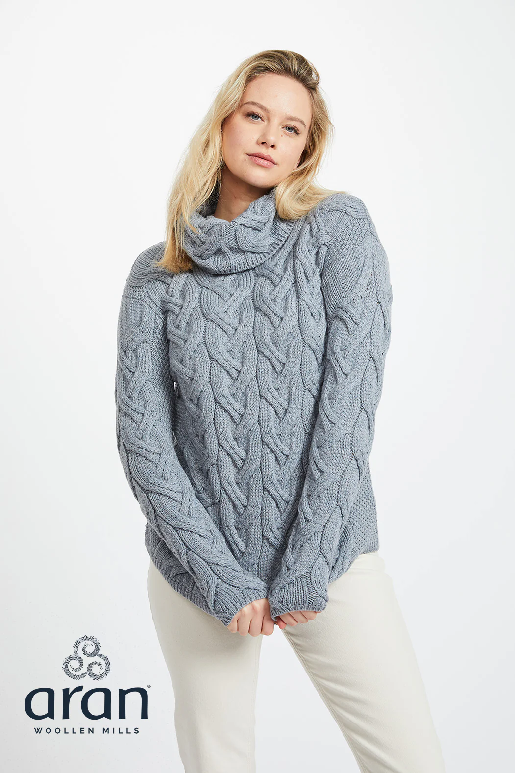 Women's Supersoft Merino Wool Chunky Cable Sweater by Aran Mills - 5 Colours - Image 3