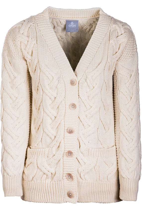 Women's Supersoft Merino Wool Chunky V-Neck Cable Cardigan by Aran Mills - Image 2