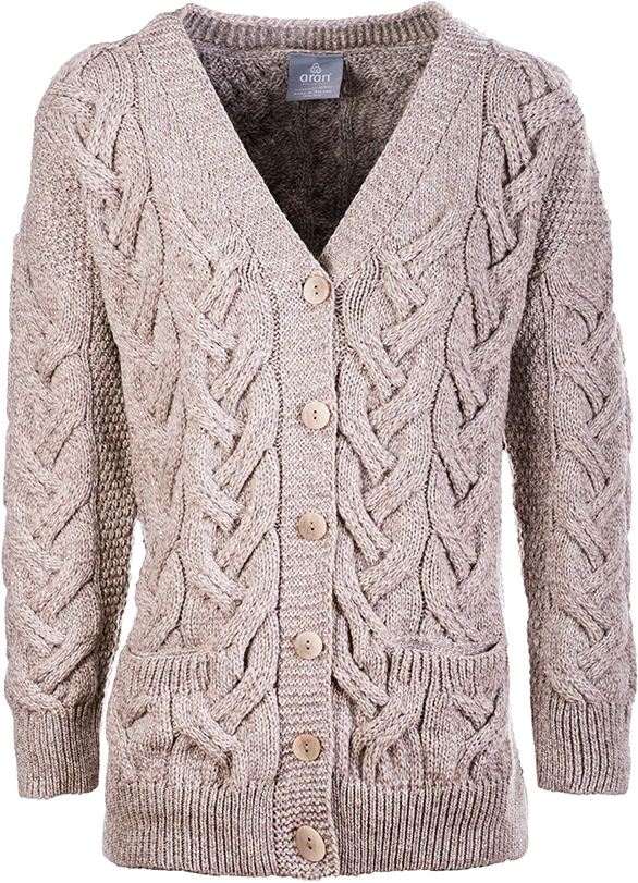 Women's Supersoft Merino Wool Chunky V-Neck Cable Cardigan by Aran Mills - Image 4