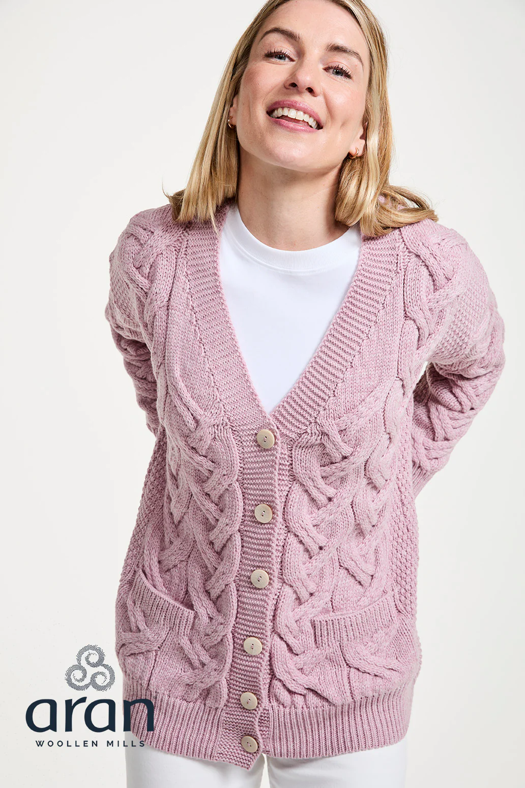 Women's Supersoft Merino Wool Chunky V-Neck Cable Cardigan by Aran Mills - Image 8