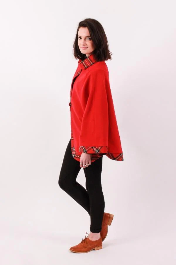 Women's Kerry Cape - Red with Royal Stewart trim - Image 3