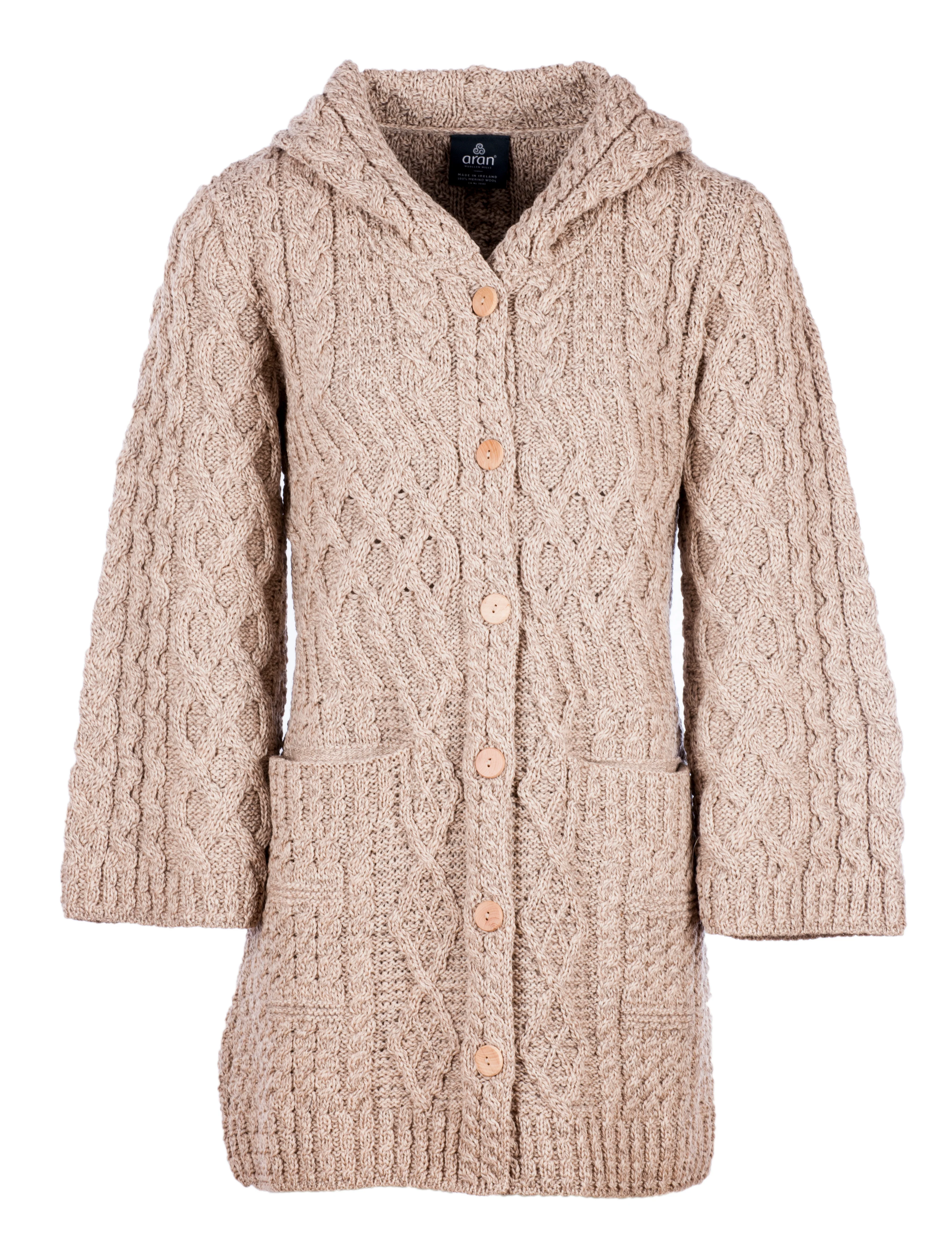 Women's Long Merino Wool Cardigan with Hood by Aran Mills - Image 2
