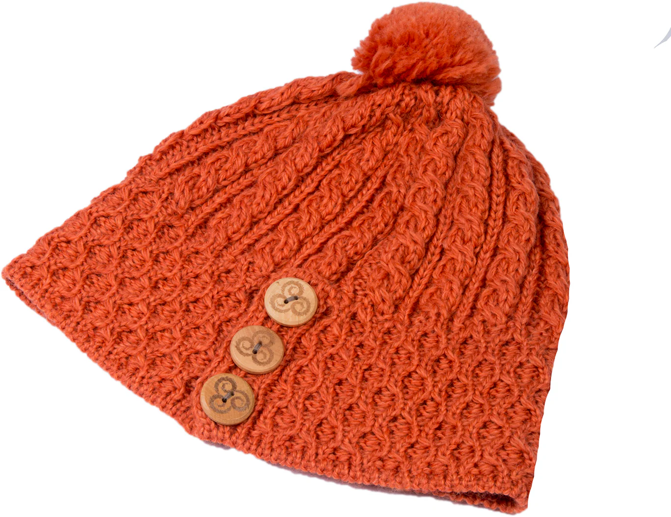 Women's Merino Wool Button Detail Hat with Bobble by Aran Mills - Image 10