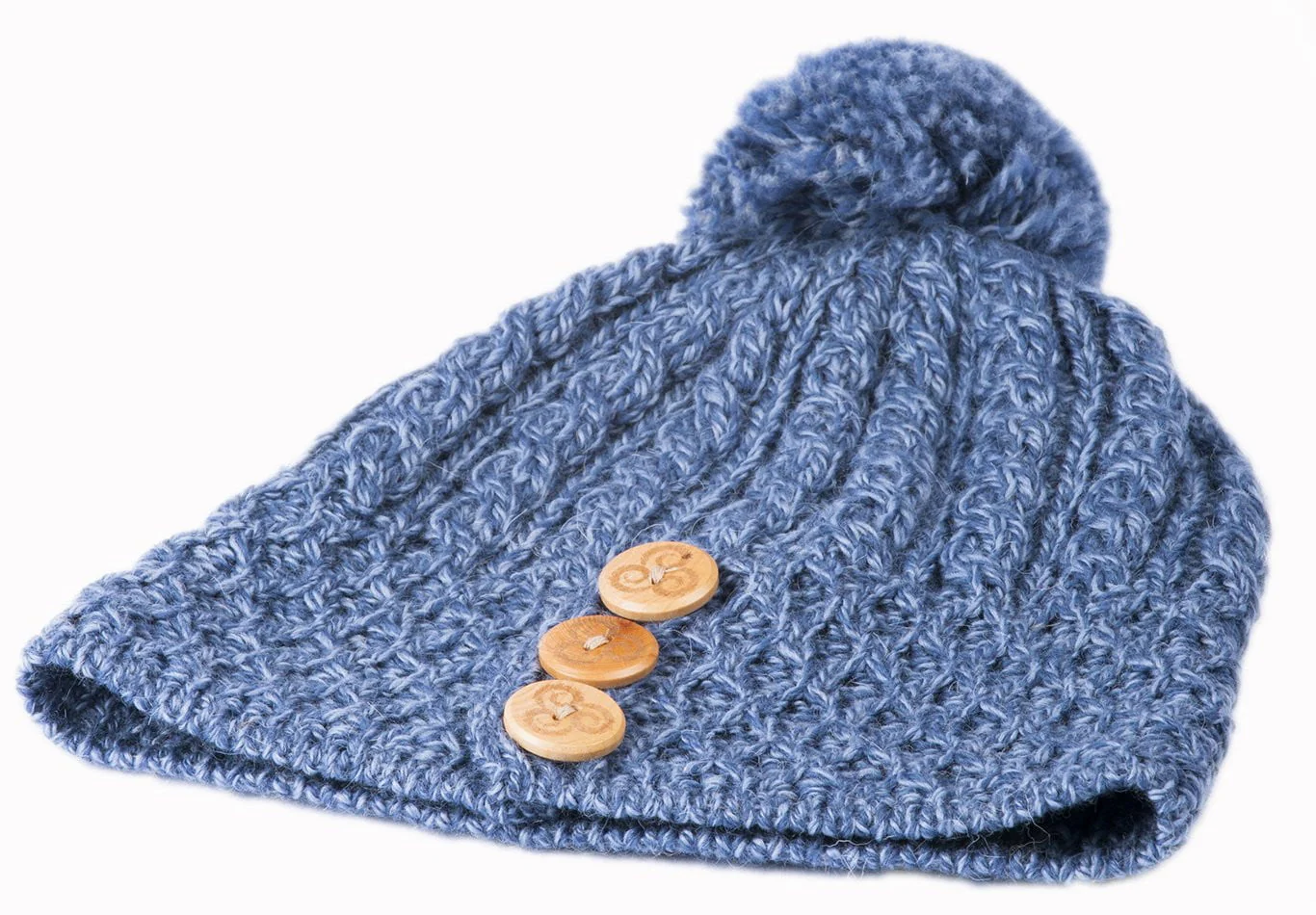 Women's Merino Wool Button Detail Hat with Bobble by Aran Mills - Image 5