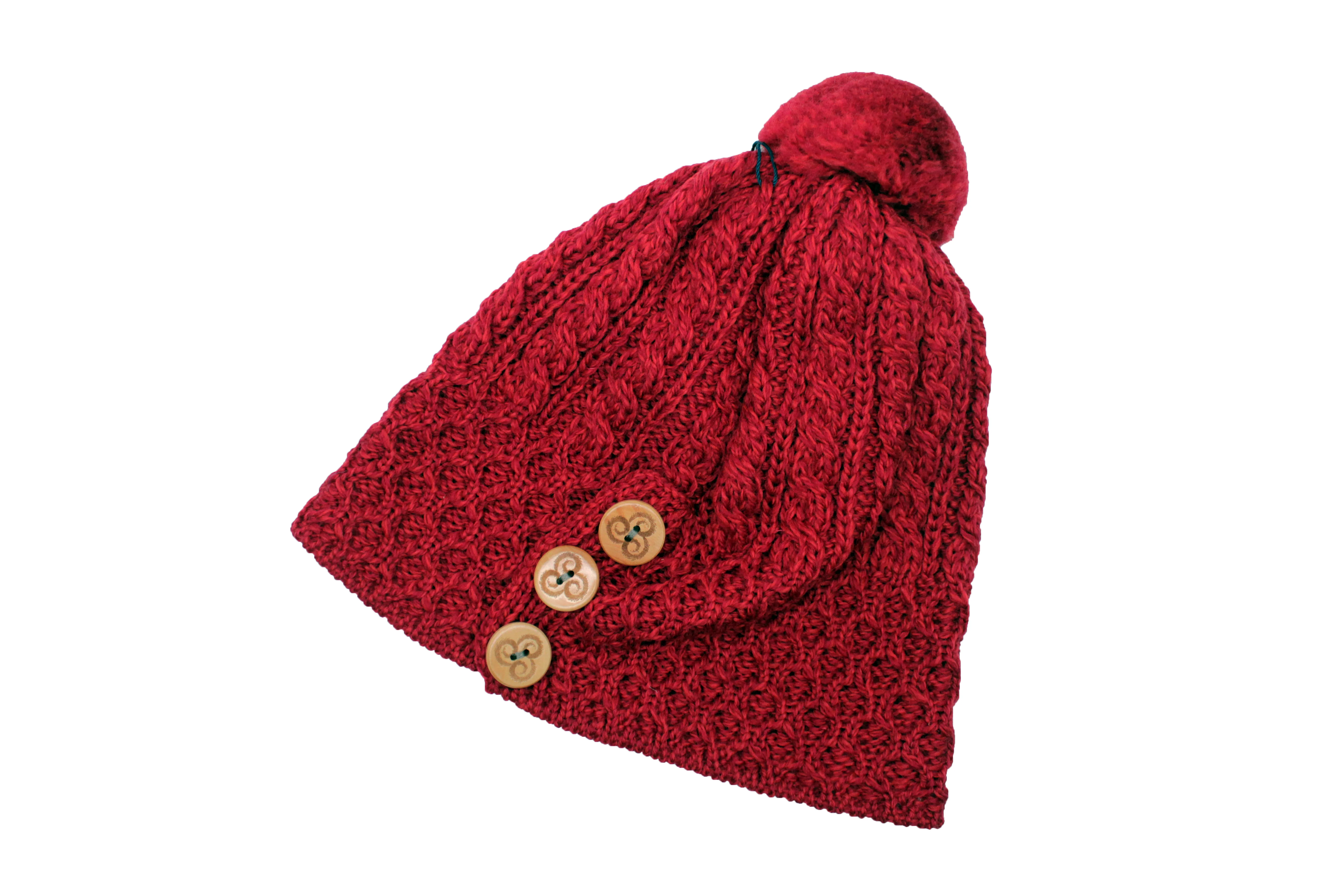 Women's Merino Wool Button Detail Hat with Bobble by Aran Mills - Image 7