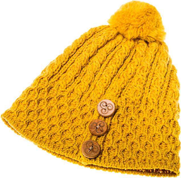Women's Merino Wool Button Detail Hat with Bobble by Aran Mills - Image 9