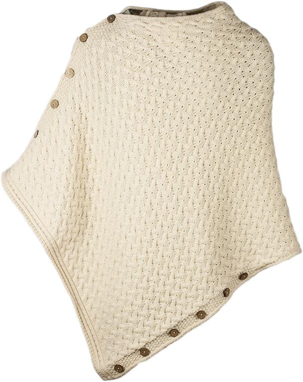 Women's Supersoft Merino Wool Cable Knit Button Poncho by Aran Mills - 6 Colours - Image 2