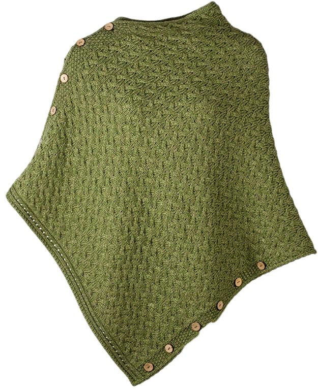 Women's Supersoft Merino Wool Cable Knit Button Poncho by Aran Mills - 6 Colours - Image 3