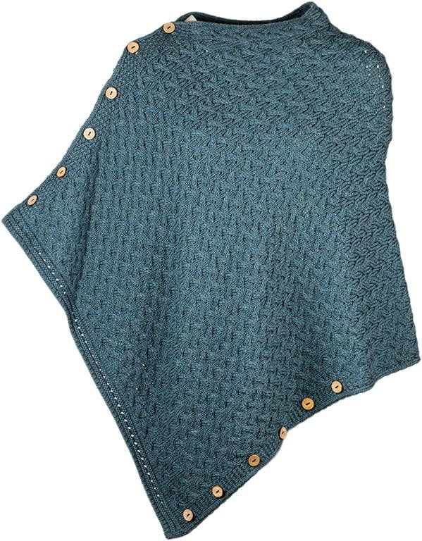 Women's Supersoft Merino Wool Cable Knit Button Poncho by Aran Mills - 6 Colours - Image 4