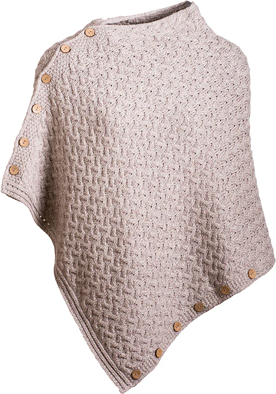 Women's Supersoft Merino Wool Cable Knit Button Poncho by Aran Mills - 6 Colours - Image 5