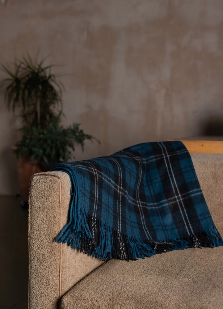 Wool Tartan Blanket - 60'' x 70'' - Ramsay Blue - Image 3