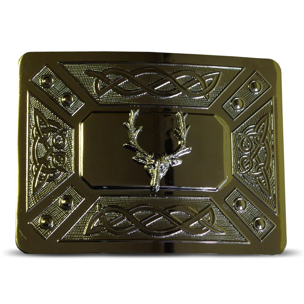 Stag Celtic Dress Belt Buckle - Chrome Finish - Image 2